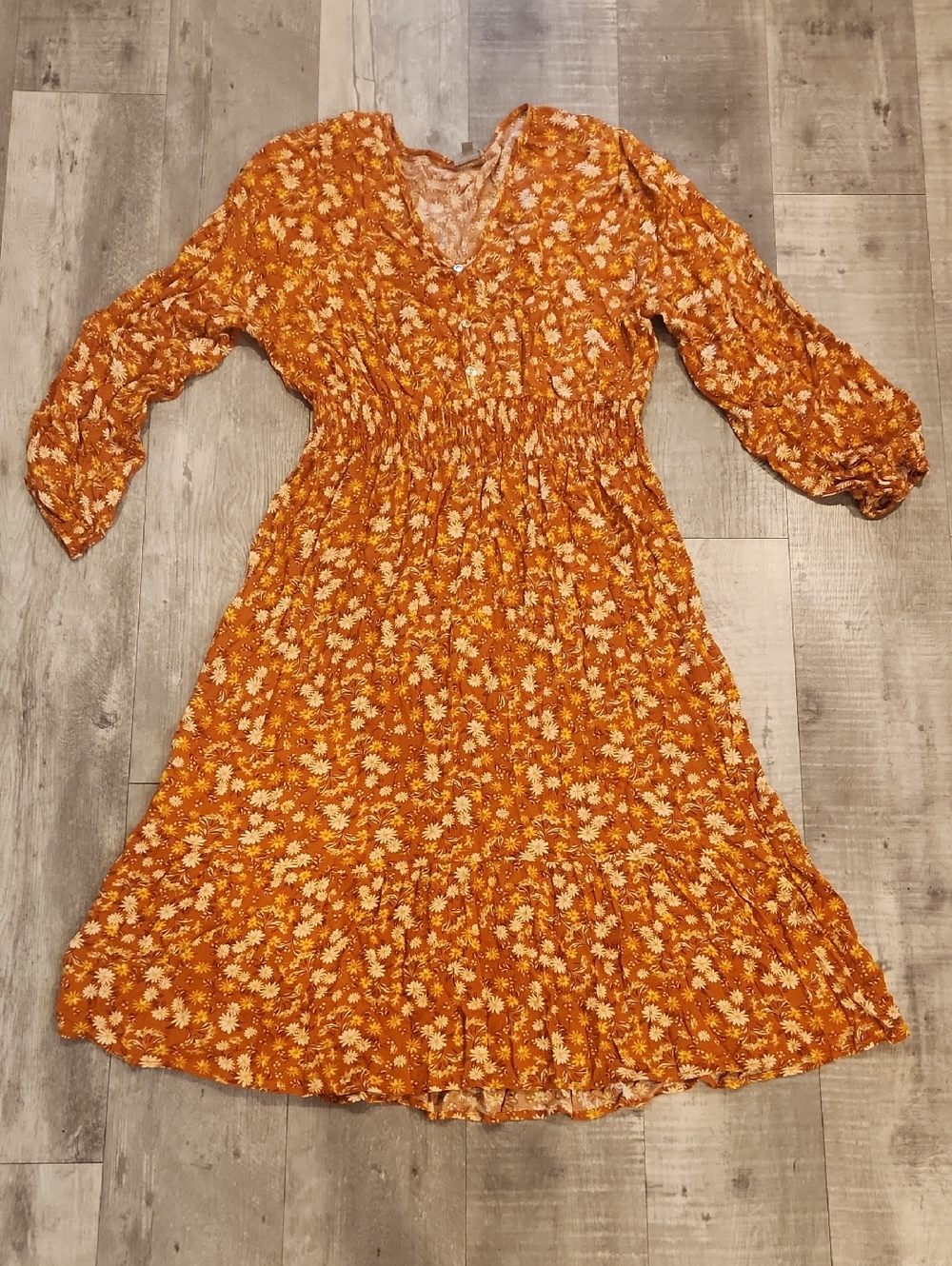 Women's Orange Floral Midi Dress